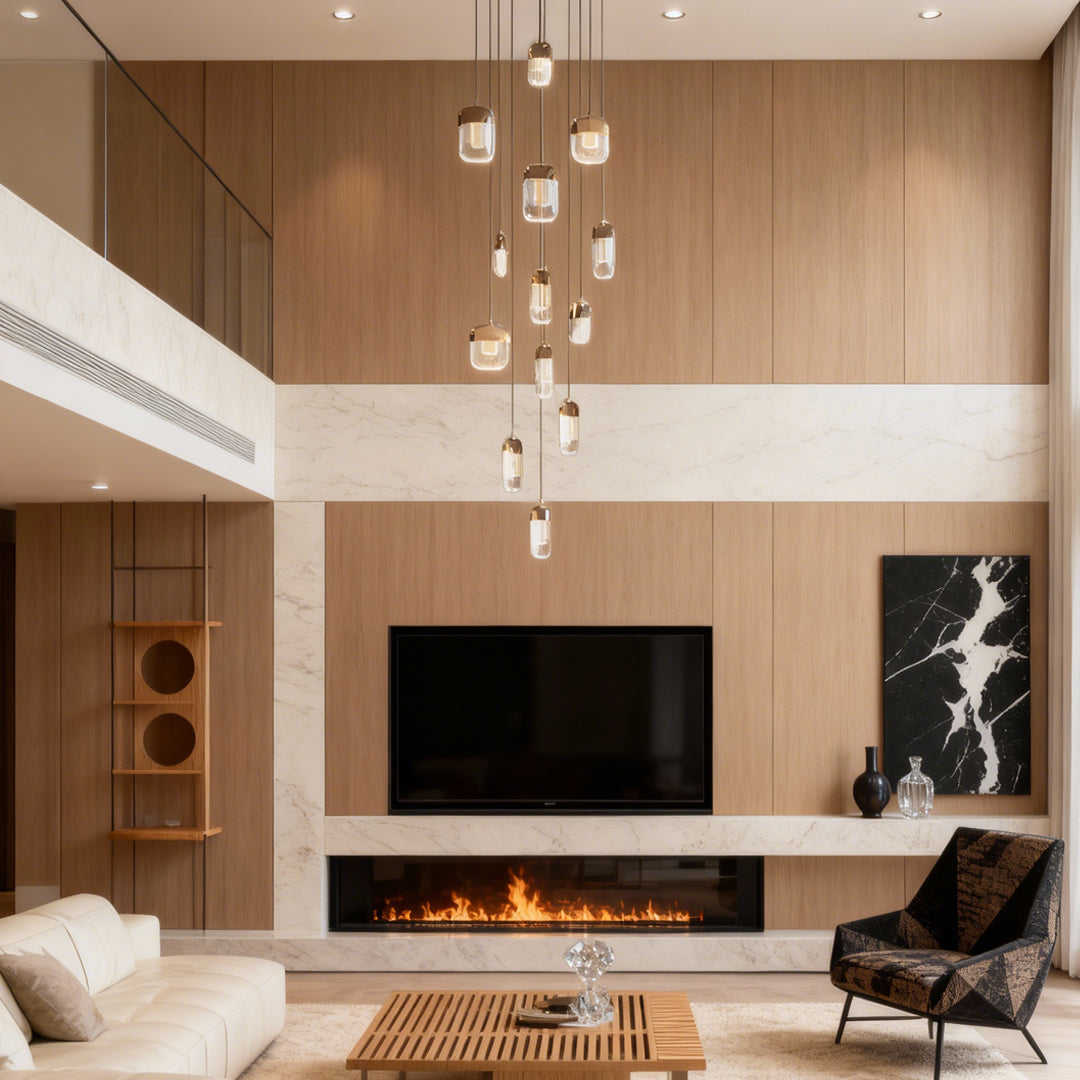 Staircase Chandelier Aluminium Crystal Vertical Linear 7-Head / 13-Head Integrated LED Gold Vintage 3-Step Colour Temperature
