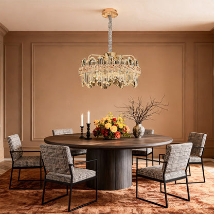 Crystal Chandelier Carbon Steel Gold Champagne LED Tri-Color Integrated Single Double Layer Oval Modern