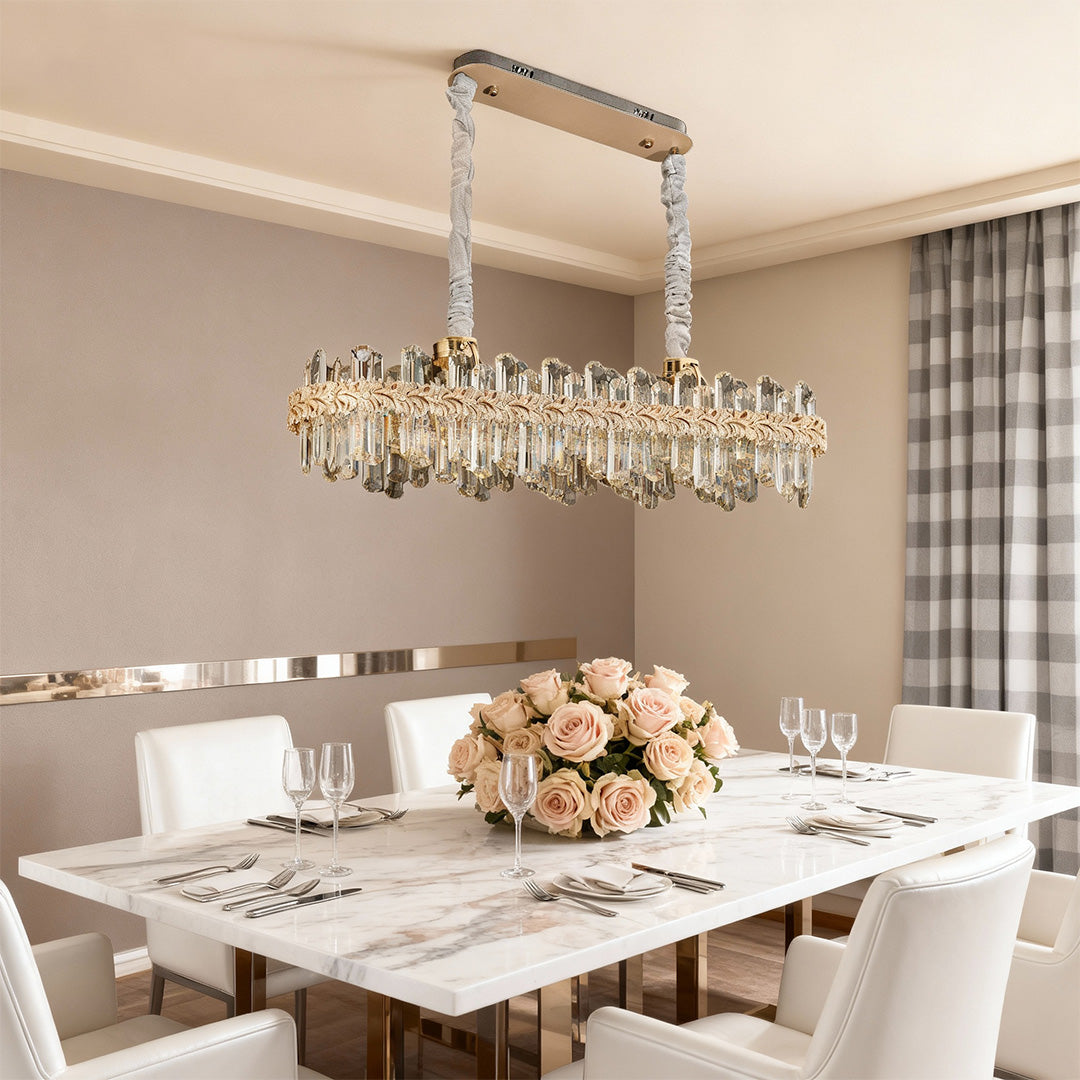 Crystal Chandelier Carbon Steel Gold Champagne LED Tri-Color Integrated Single Double Layer Oval Modern