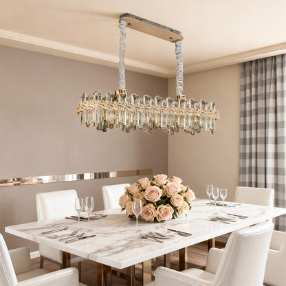 Crystal Chandelier Carbon Steel Gold Champagne LED Tri-Color Integrated Single Double Layer Oval Modern