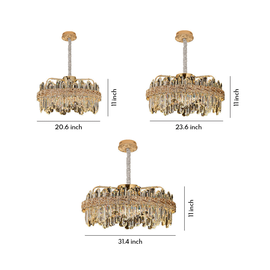 Crystal Chandelier Carbon Steel Gold Champagne LED Tri-Color Integrated Single Double Layer Oval Modern