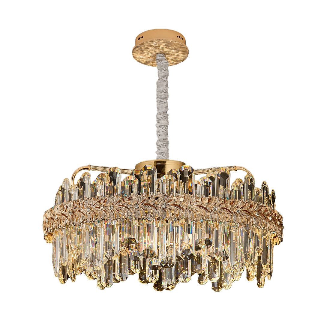 Crystal Chandelier Carbon Steel Gold Champagne LED Tri-Color Integrated Single Double Layer Oval Modern