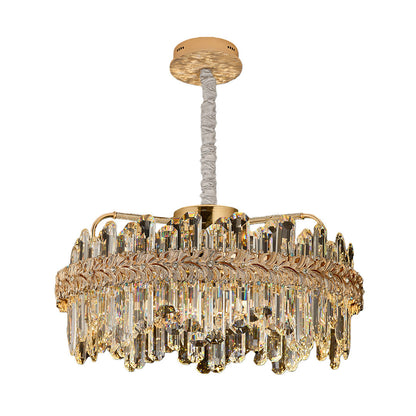 Crystal Chandelier Carbon Steel Gold Champagne LED Tri-Color Integrated Single Double Layer Oval Modern
