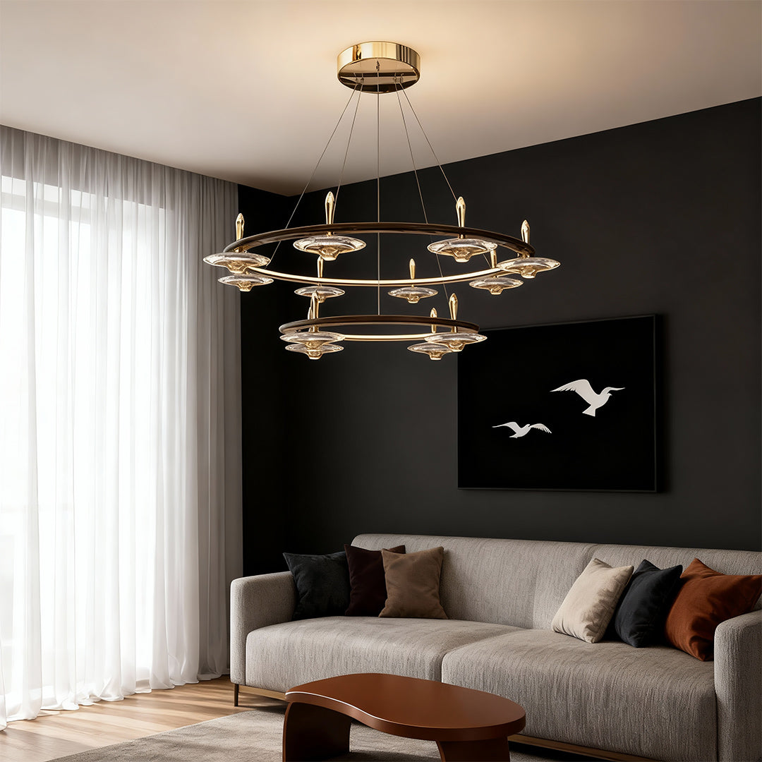 Crystal Chandelier Terracotta Gold Pearl Black Crystal Round Drops Integrated LED 3-Step Dimming Modern Minimalist