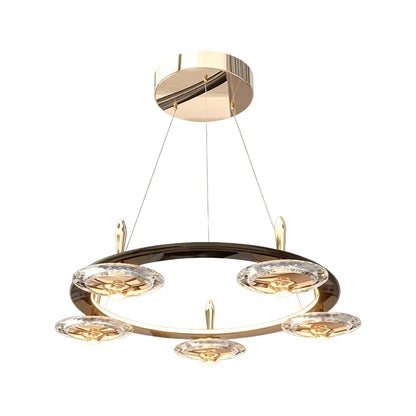 Crystal Chandelier Terracotta Gold Pearl Black Crystal Round Drops Integrated LED 3-Step Dimming Modern Minimalist