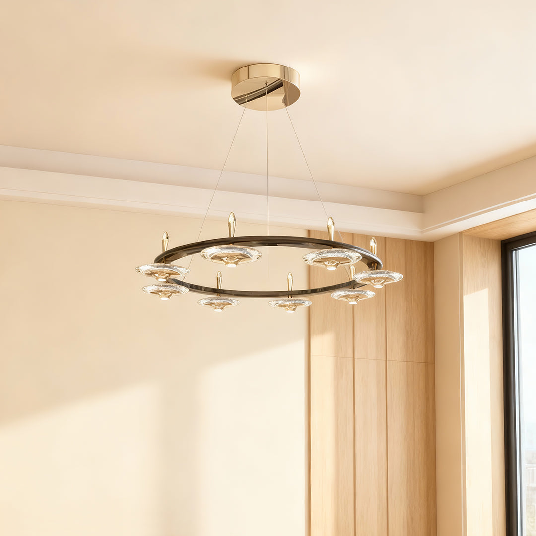 Crystal Chandelier Terracotta Gold Pearl Black Crystal Round Drops Integrated LED 3-Step Dimming Modern Minimalist