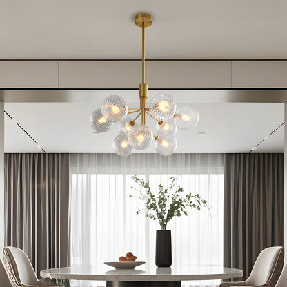 Copper Frame Glass Sphere Chandelier with Staggered Multi-Head Arrangement