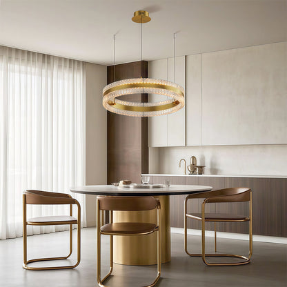 Geometric Ring Chandelier with Integrated LED and Aluminum Frame in Three Finish Options