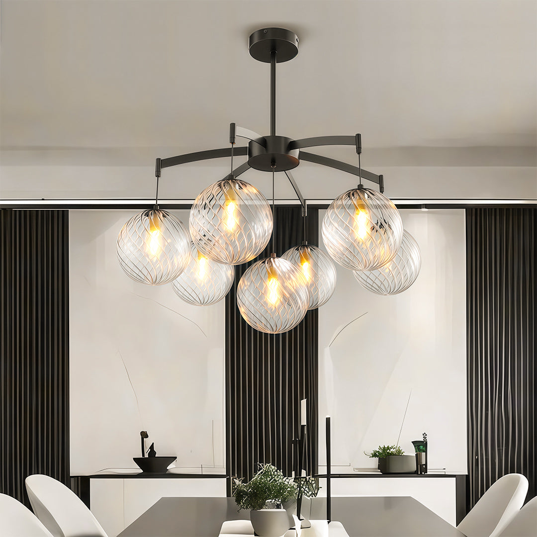 Glass Sphere Chandelier Copper Frame Multi-Arm G9 7 9 13 Heads Copper Nickel Black