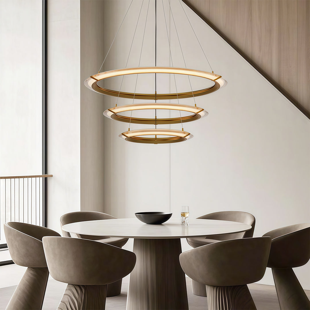 Interlocking Ring LED Chandelier in Brushed Brass, Polished Nickel or Matte Black