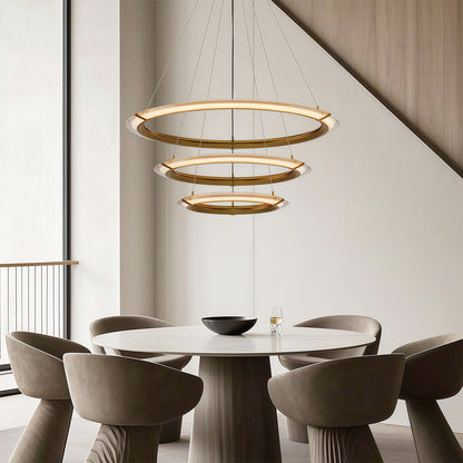 Interlocking Ring LED Chandelier in Brushed Brass, Polished Nickel or Matte Black