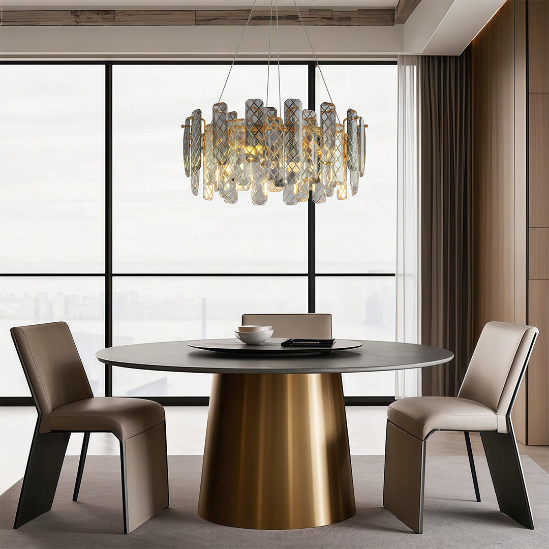 Contemporary Crystal Chandelier Solid Copper Textured Crystal Rods Eye-Protecting E14 French Style