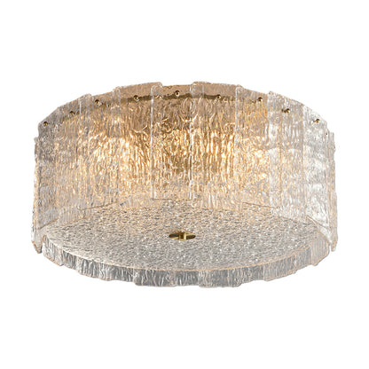 Full Copper and Transparent Glass Round Flush Mount with Vertical Crystal Rod Shade in Two Sizes