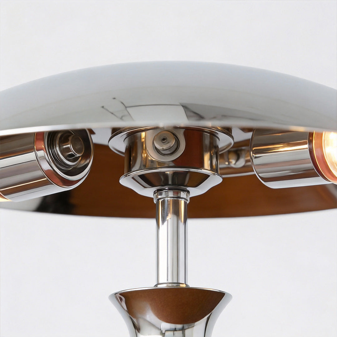 Modern Table Lamp Chrome Mushroom Umbrella Shade Walnut Wood Pole Retro 3 Step Color Temp LED E14 Bedside Living Room 15.35 Inch
