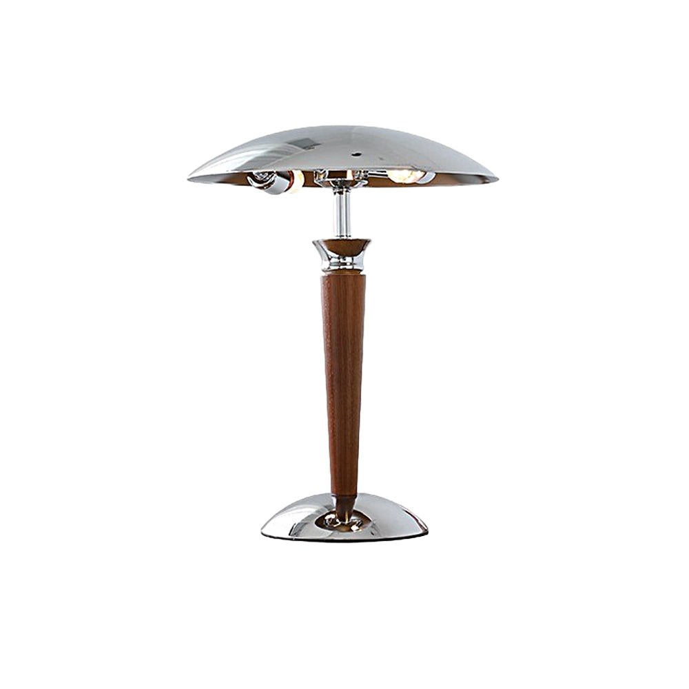 Modern Table Lamp Chrome Mushroom Umbrella Shade Walnut Wood Pole Retro 3 Step Color Temp LED E14 Bedside Living Room 15.35 Inch