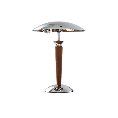 Modern Table Lamp Chrome Mushroom Umbrella Shade Walnut Wood Pole Retro 3 Step Color Temp LED E14 Bedside Living Room 15.35 Inch