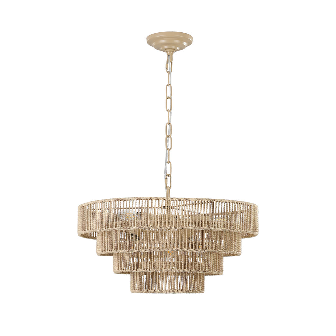 Wabi-Sabi Chandelier Hand-Wrapped Jute Rope Iron Frame Japandi Dining Room Living Room