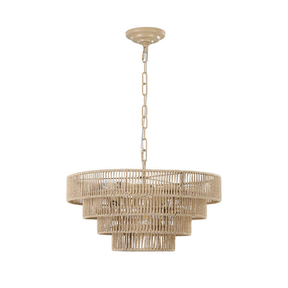 Wabi-Sabi Chandelier Hand-Wrapped Jute Rope Iron Frame Japandi Dining Room Living Room
