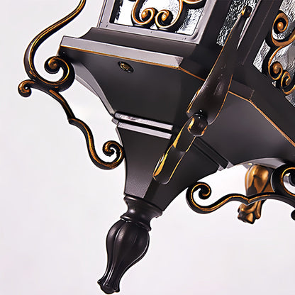 Antique European Lantern Outdoor Wall Sconce Ornate Aluminum Glass Polished Black IP55 490LM 3000K Garden Gate