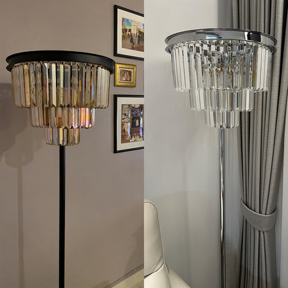 Decorative Floor Lamp Handcrafted Crystal Shade Black Iron E14 Foot Switch American Glamorous Transparent Amber Smoky Gray 63 Inch