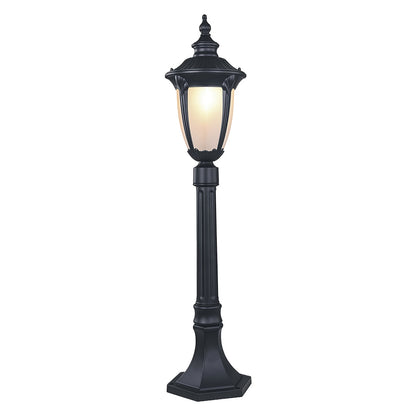 Traditional European Style Garden Post Light Black Aluminum Glass Lantern 9W 31 Inch Carved
