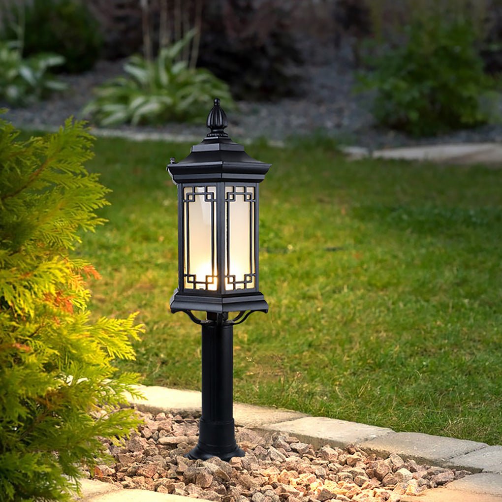 Traditional Asian Inspired Pathway Light Rhombus Lantern Frosted Glass Aluminum IP65 Villa Courtyard