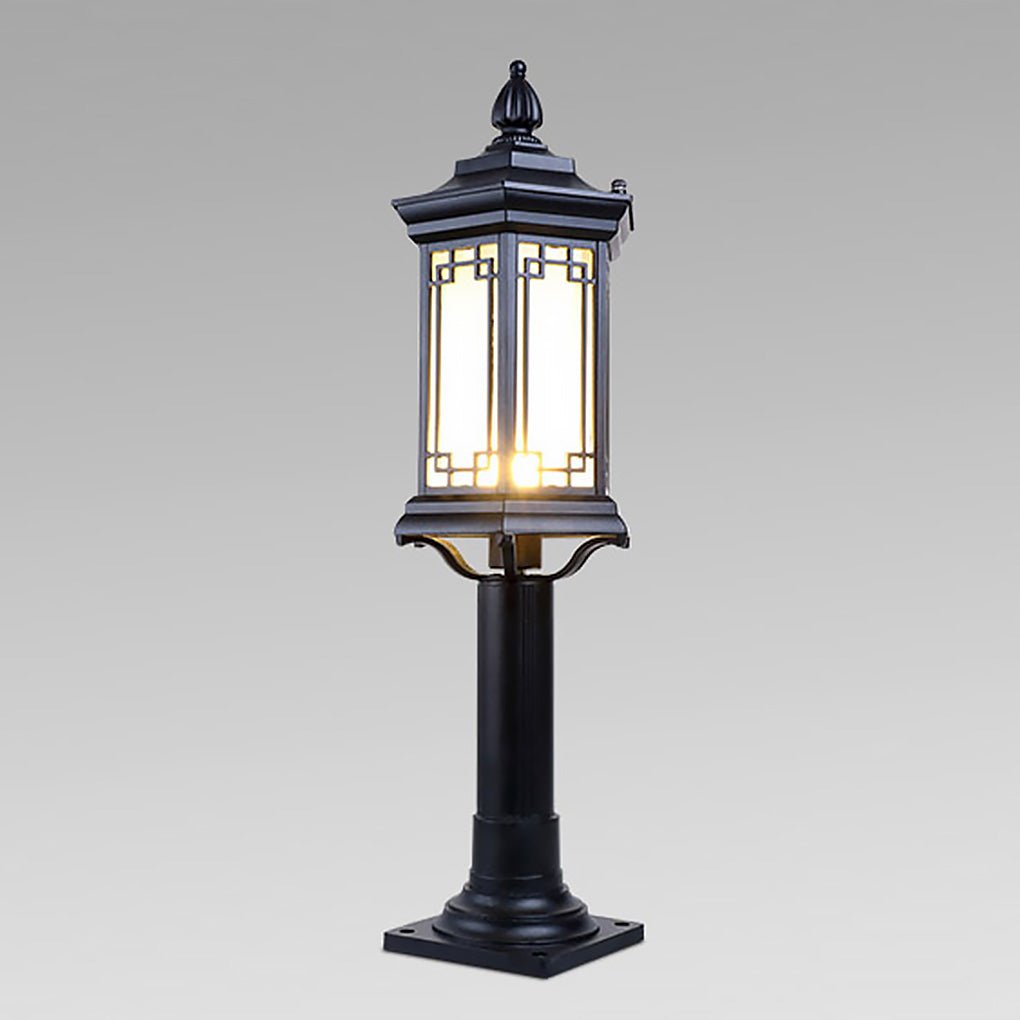 Traditional Asian Inspired Pathway Light Rhombus Lantern Frosted Glass Aluminum IP65 Villa Courtyard