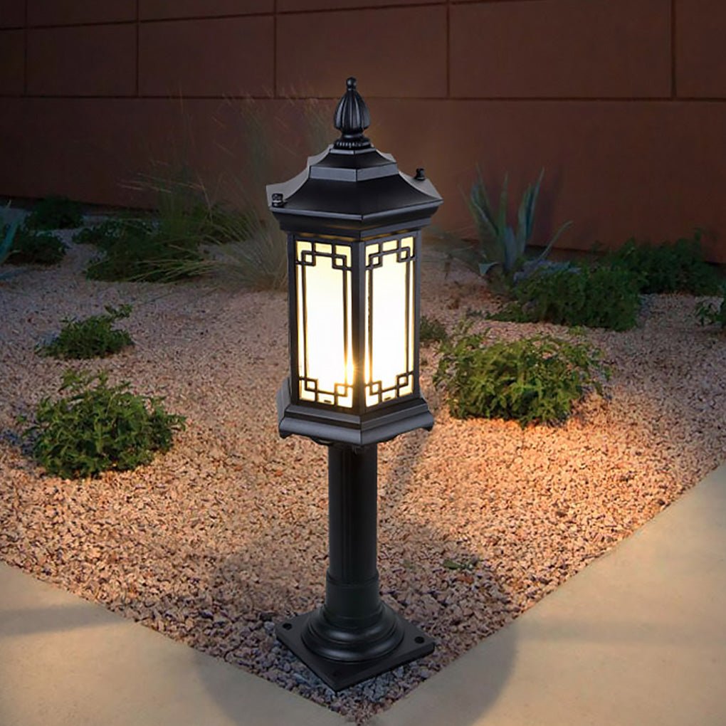 Traditional Asian Inspired Pathway Light Rhombus Lantern Frosted Glass Aluminum IP65 Villa Courtyard