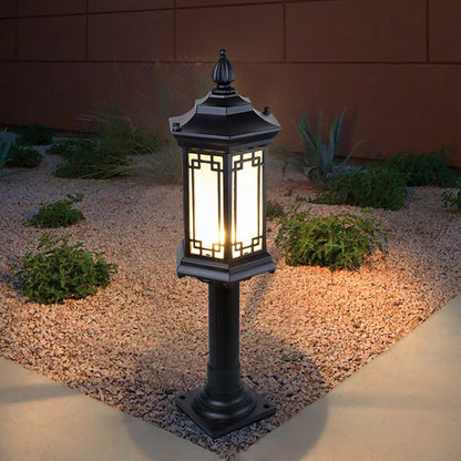 Traditional Asian Inspired Pathway Light Rhombus Lantern Frosted Glass Aluminum IP65 Villa Courtyard
