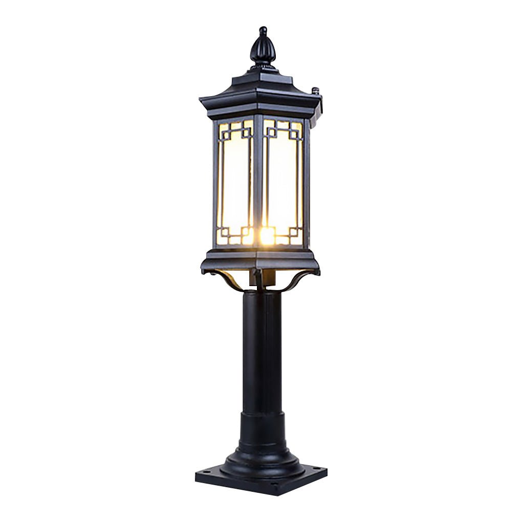 Traditional Asian Inspired Pathway Light Rhombus Lantern Frosted Glass Aluminum IP65 Villa Courtyard