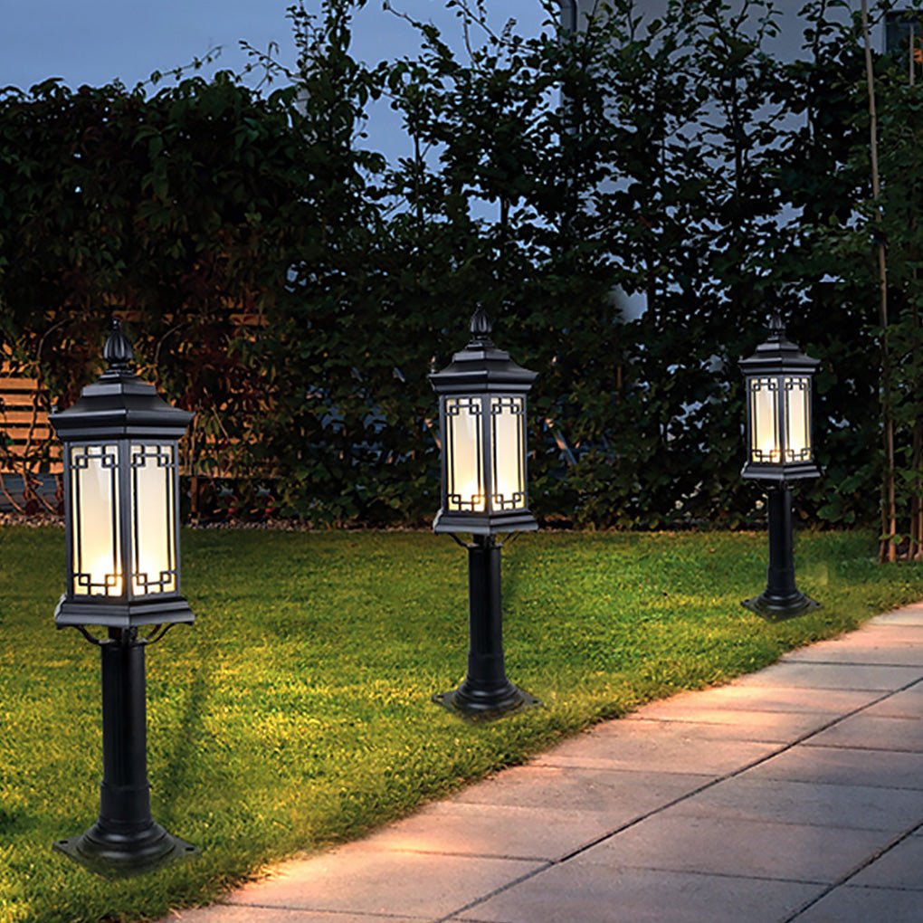 Traditional Asian Inspired Pathway Light Rhombus Lantern Frosted Glass Aluminum IP65 Villa Courtyard