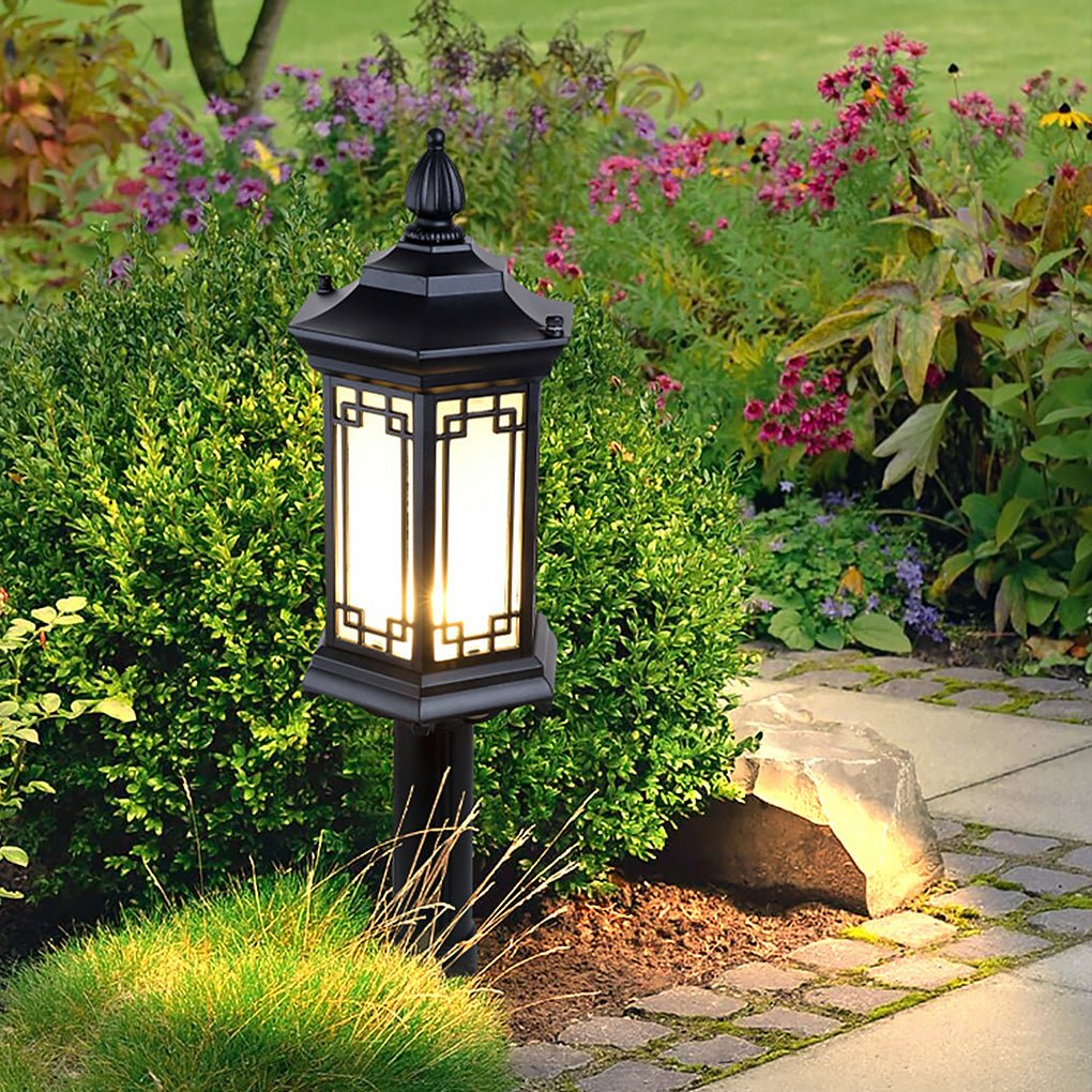 Traditional Asian Inspired Pathway Light Rhombus Lantern Frosted Glass Aluminum IP65 Villa Courtyard