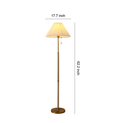 Modern Floor Lamp Solid Wood E27 LED Pleated Linen Shade Pull Chain Dimmable Remote Walnut Nordic American Country 62 Inch