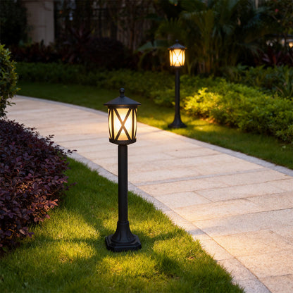 Solar LED Path Light Round Disc Top Bubble Pole Design Black Die-Cast Aluminum 3 Heights