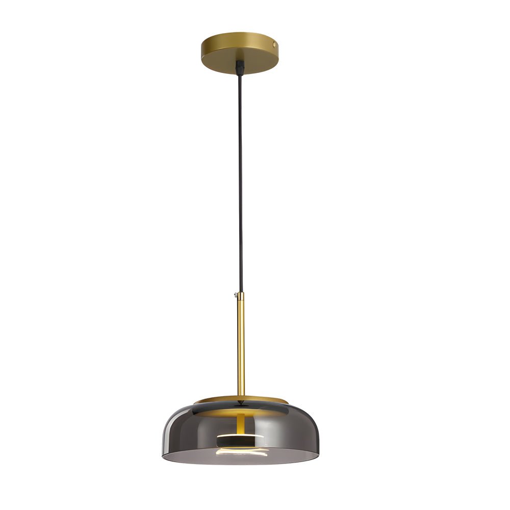 Wide Tinted Glass Bowl Pendant Light with Iron Hardware
