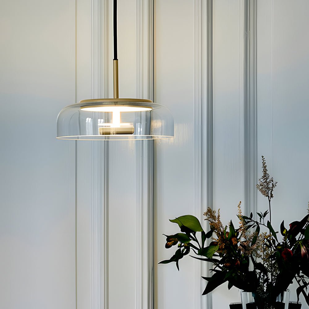 Wide Tinted Glass Bowl Pendant Light with Iron Hardware