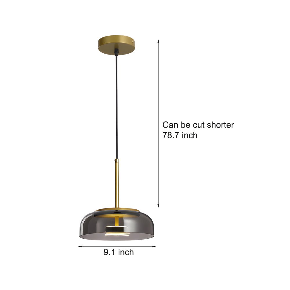 Wide Tinted Glass Bowl Pendant Light with Iron Hardware