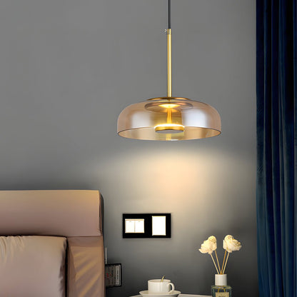 Wide Tinted Glass Bowl Pendant Light with Iron Hardware