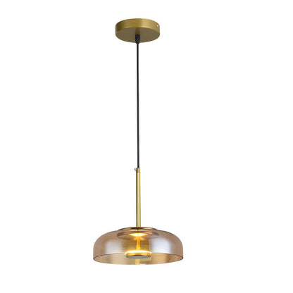 Wide Tinted Glass Bowl Pendant Light with Iron Hardware