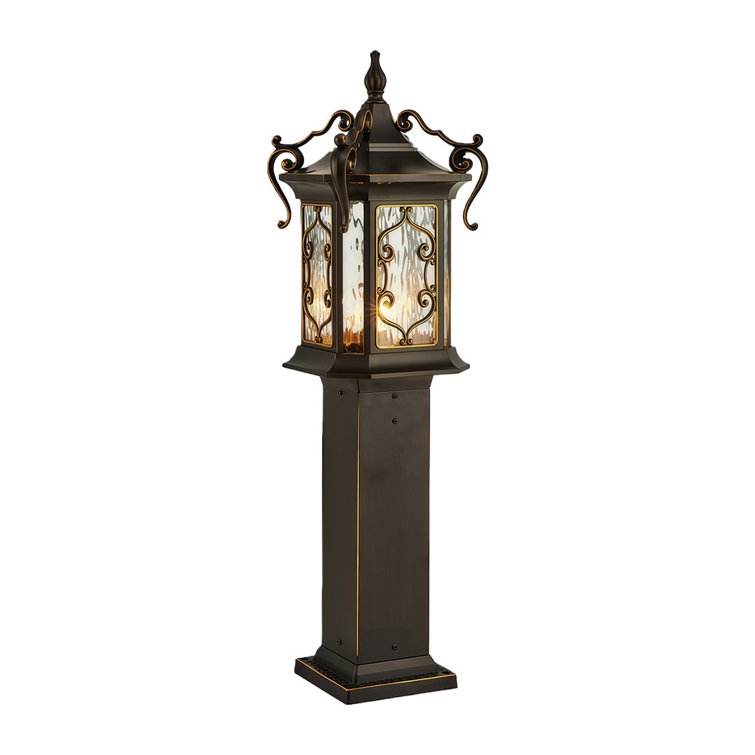 European Style Gilded Landscape Post Light Bronze Gold Aluminum Glass IP65 2 Sizes Villa Courtyard