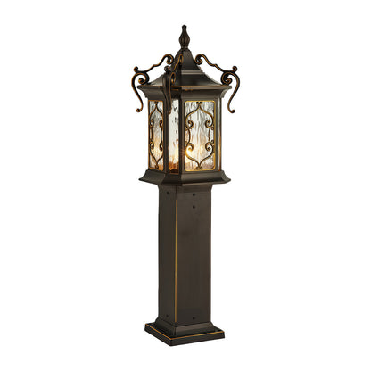 European Style Gilded Landscape Post Light Bronze Gold Aluminum Glass IP65 2 Sizes Villa Courtyard