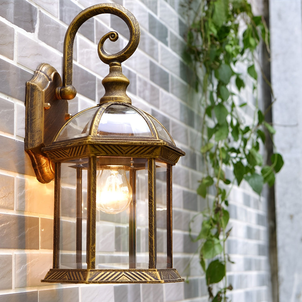 Classic Outdoor Wall Lantern Black or Gold Die-Cast Aluminum Glass E27 IP65