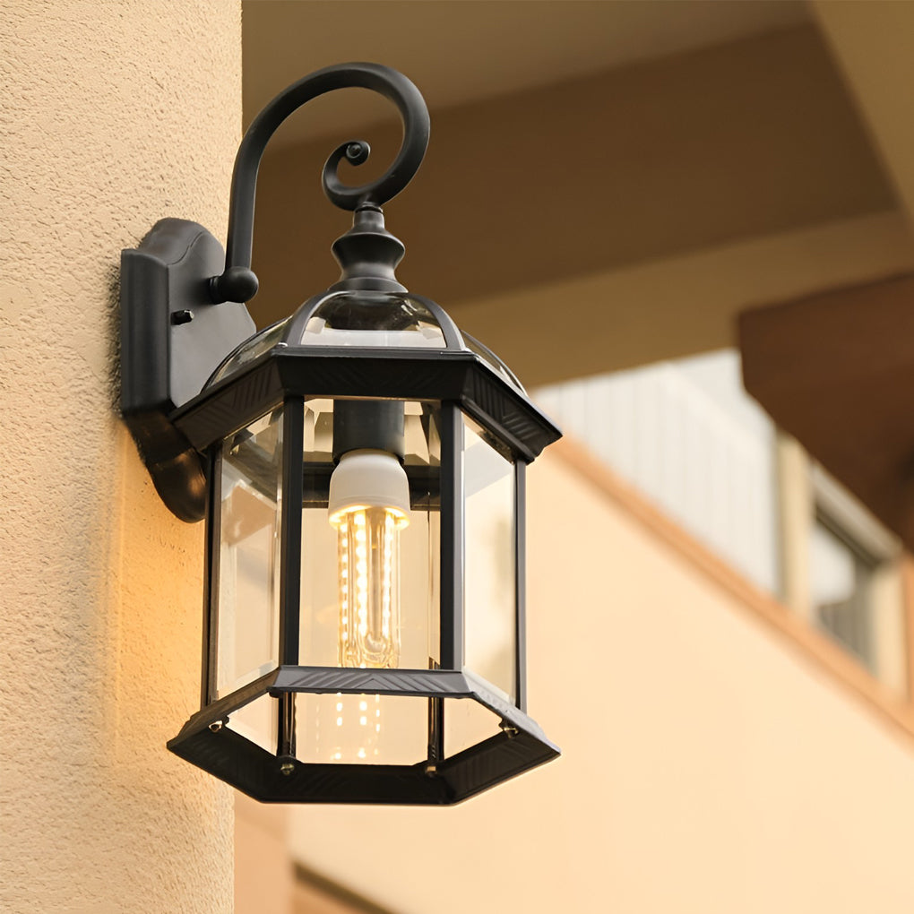Classic Outdoor Wall Lantern Black or Gold Die-Cast Aluminum Glass E27 IP65