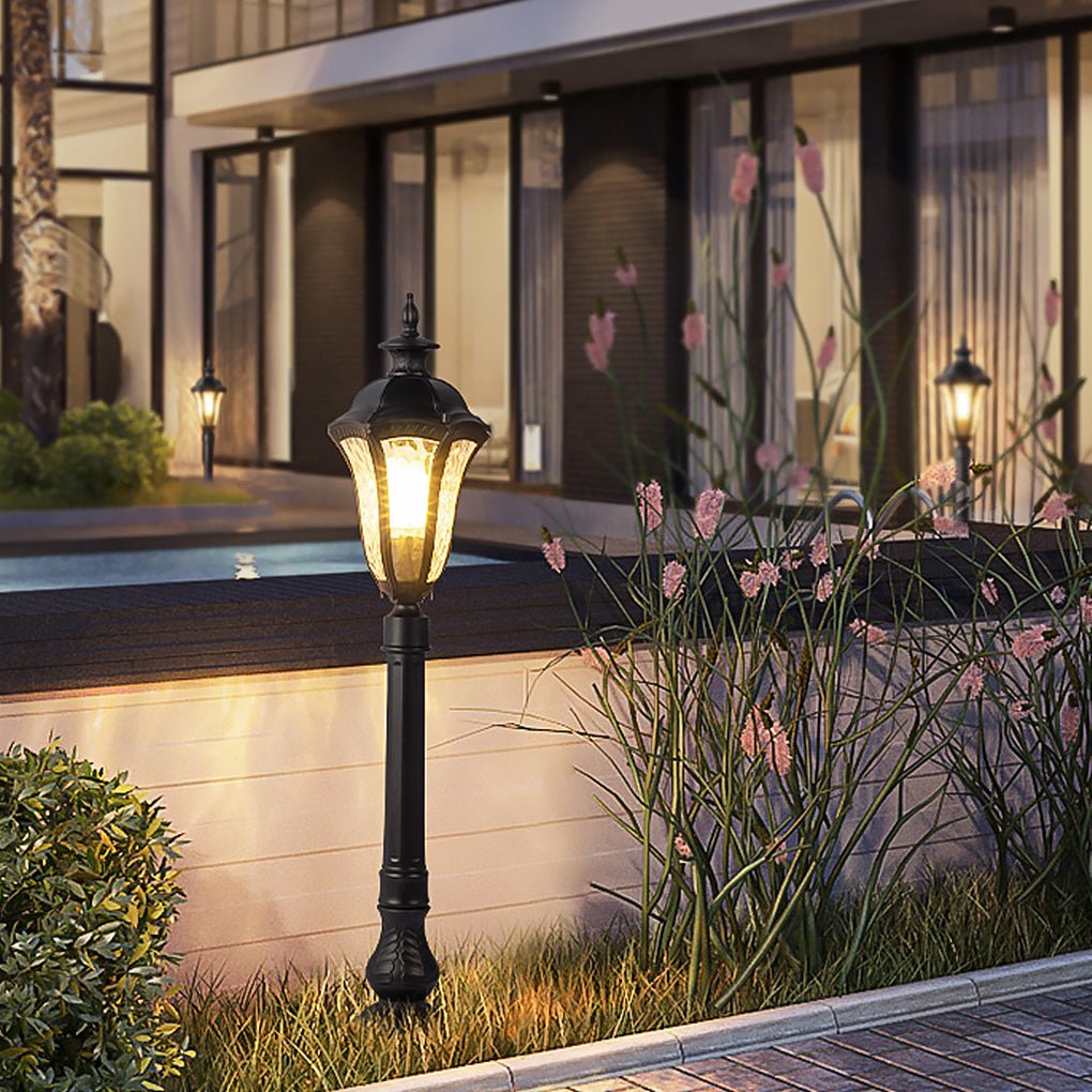 Retro Outdoor Lamp Post Black Iron Cracked PC Shade IP54 Romantic Villa Garden 33 Inch