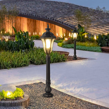 Retro Outdoor Lamp Post Black Iron Cracked PC Shade IP54 Romantic Villa Garden 33 Inch