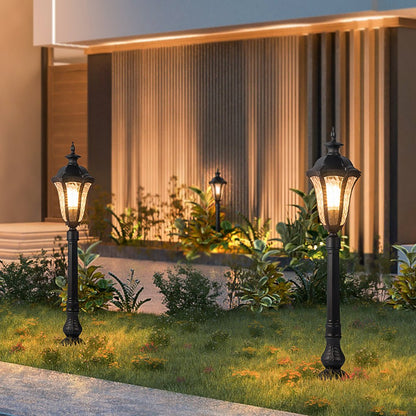 Retro Outdoor Lamp Post Black Iron Cracked PC Shade IP54 Romantic Villa Garden 33 Inch