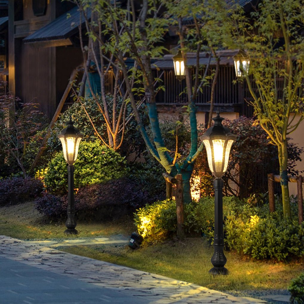 Retro Outdoor Lamp Post Black Iron Cracked PC Shade IP54 Romantic Villa Garden 33 Inch