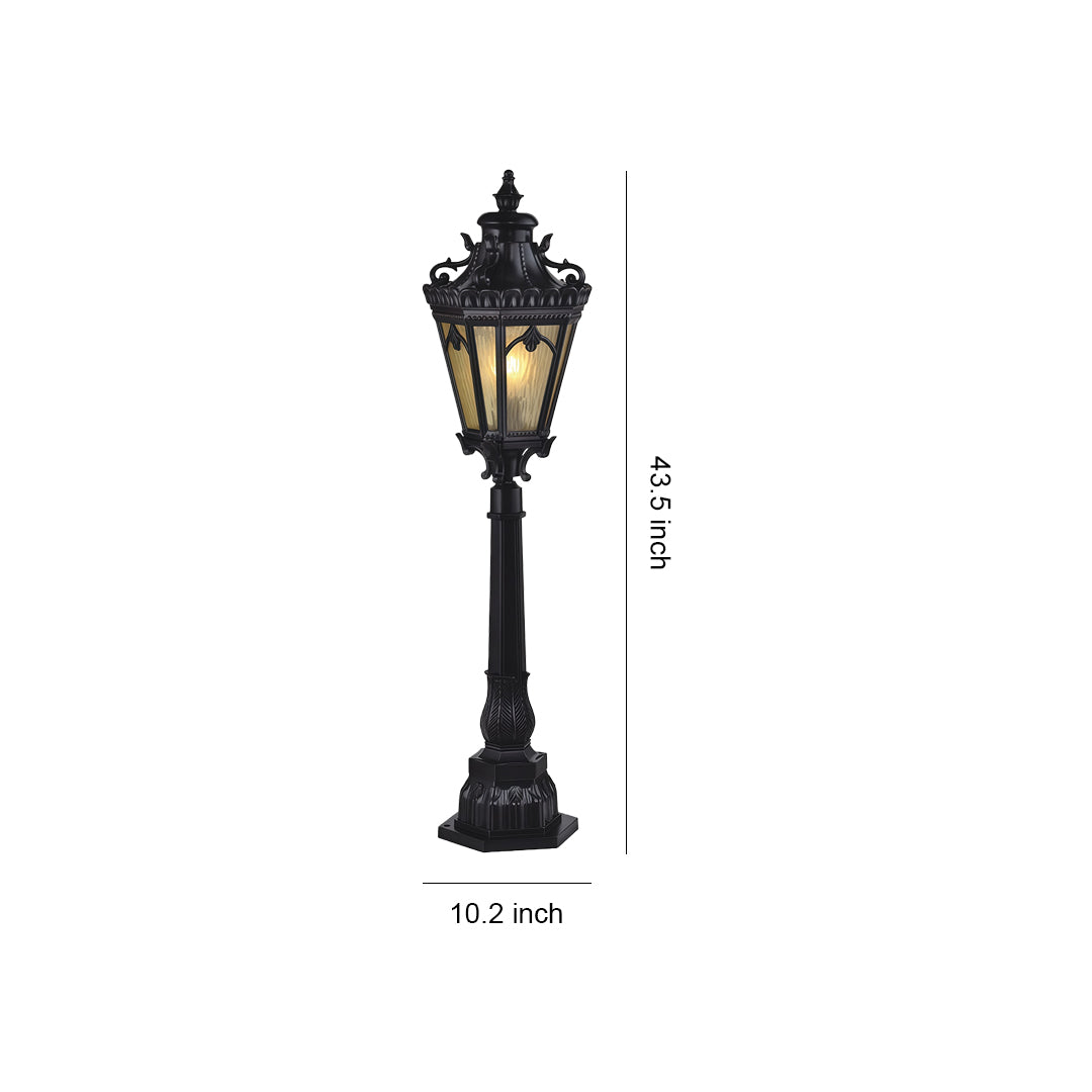 European Style Pathway Post Light Black Aluminum Glass Lantern 18W 43 Inch Decorative Garden