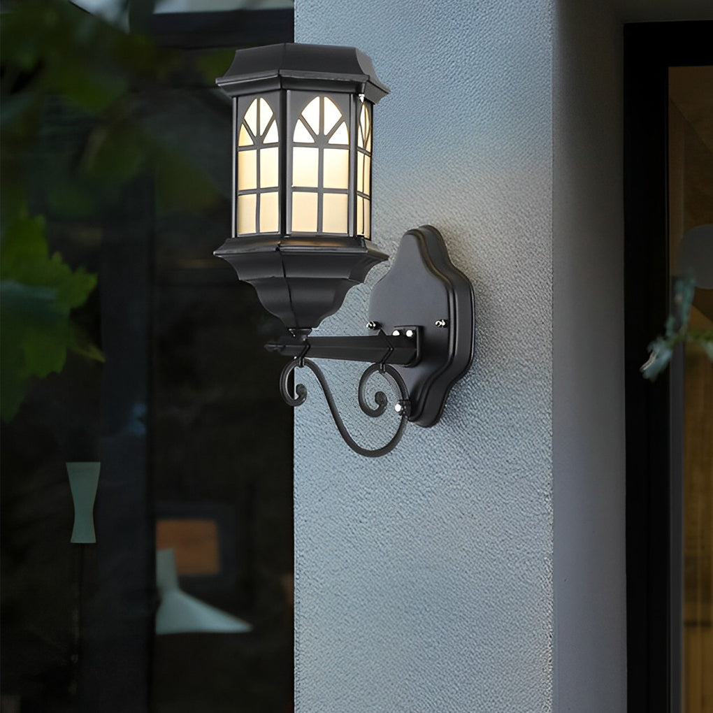Classic Retro Porch Outdoor Wall Lantern Die-Cast Aluminum Glass E27 3 Beam Directions Solar Hardwired Black Bronze
