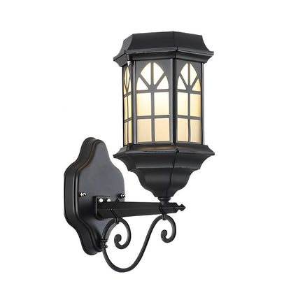 Classic Retro Porch Outdoor Wall Lantern Die-Cast Aluminum Glass E27 3 Beam Directions Solar Hardwired Black Bronze